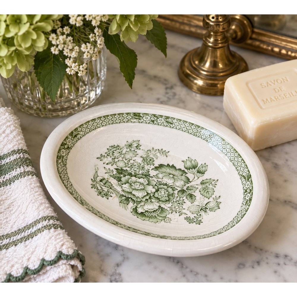 Mason's Stratford Green Transferware Soap Dish Ironstone Made in England Vintage